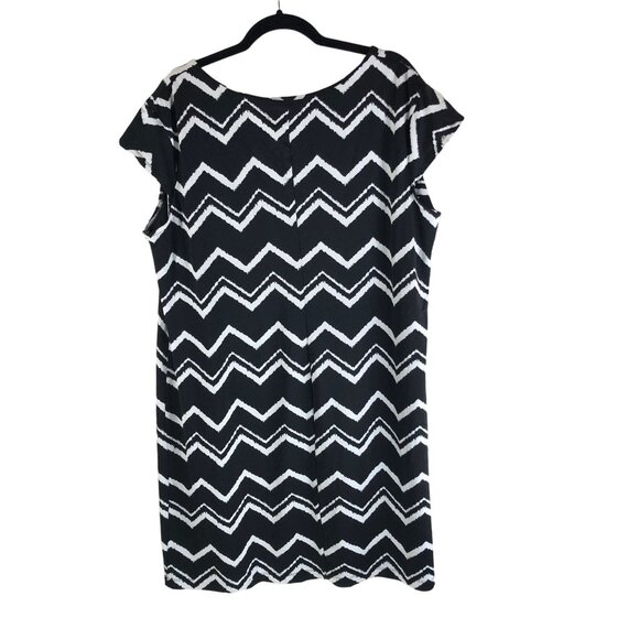 AA Studio Zigzag Chevron Shift Dress Cap Sleeve Black & White 20W - Picture 2 of 3